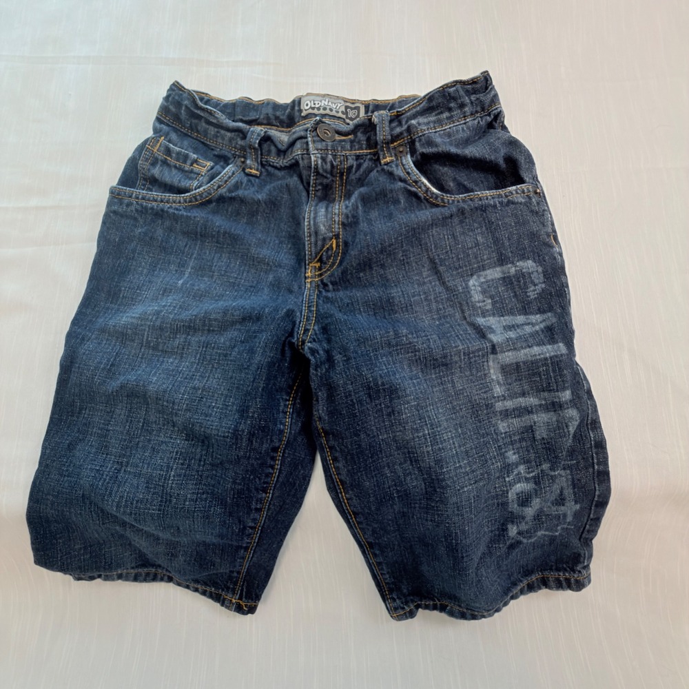 Old Navy Denim Shorts Boys 10 Blue Excellent California Graphic Adjustable Waist